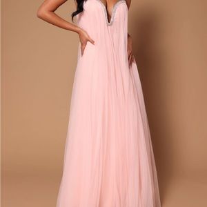 Belle Crystal Trim Tulle Maxi Dress - Pink